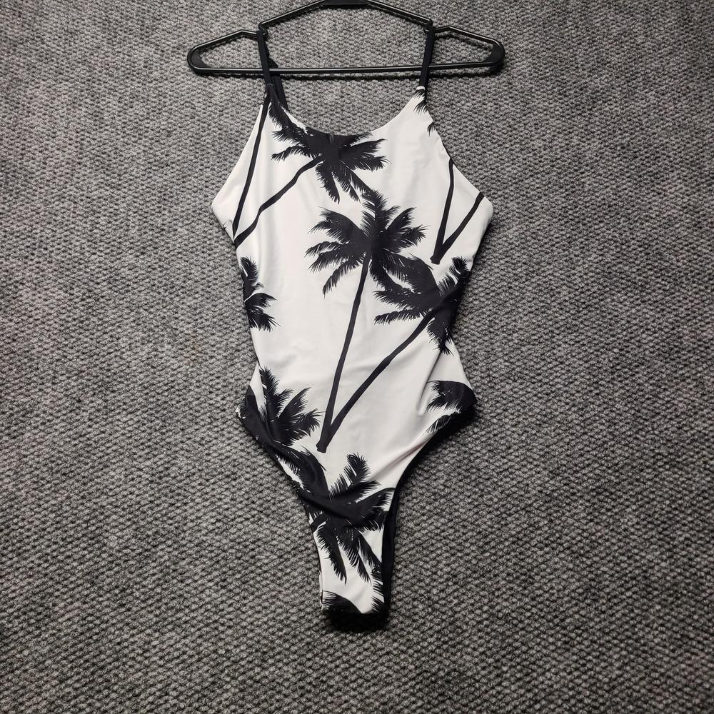 Cupshe One-piece Swimsuit Women's Small White Black Palm Tree Criss Cross Back